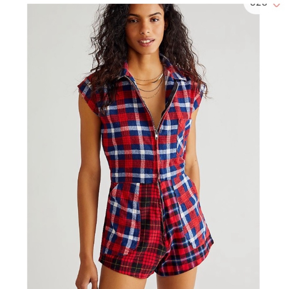 Free People Multicolor Plaid Zip-Up Top